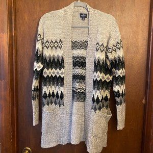 American Eagle Long Cable Knit Grey Aztec Open Sweater Cardigan